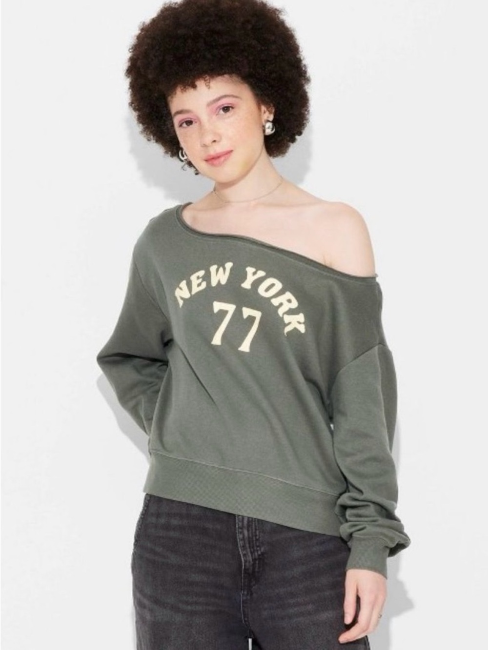 New York 77 Olive Crewneck Sweatshirt for Women #1823